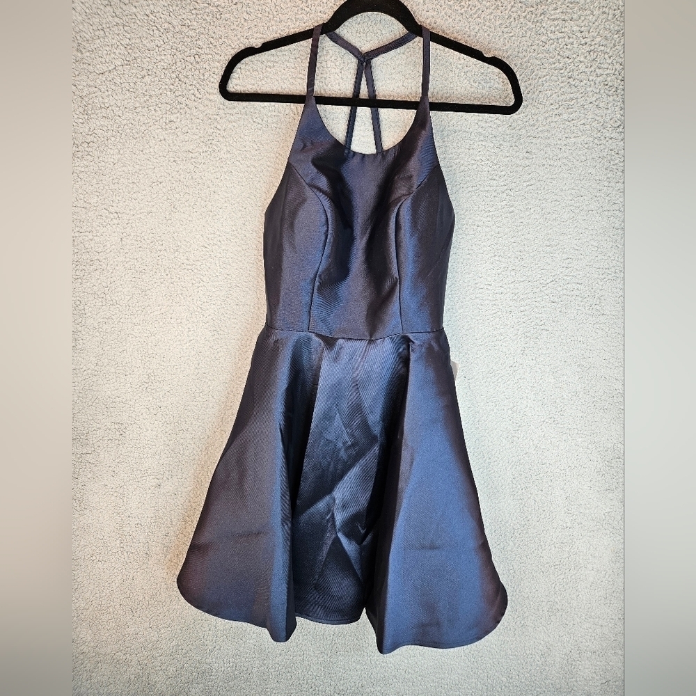 Alyce Paris Navy Shine Fit & Flare Mini Dress Sz 6 Cocktail Evening Home coming - Picture 2 of 14
